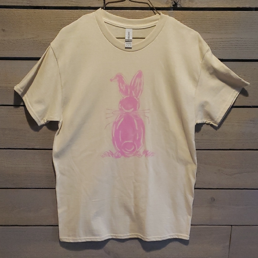 Gildan Cream Tee with Pink Bunny Design